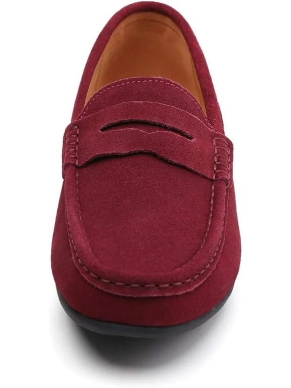 FASHION Men's Wine Red Suede Leather Loafers Penny Slip On Walking Casual Shoes